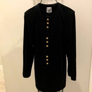 Vintage R&M Richards by Karen Kwong Black Velvet Long Tunic Top Jacket Size 8P